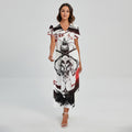 Japanese Samurai Woman Print Short Sleeve Maxi Dress