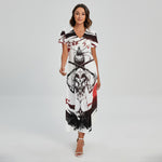 Japanese Samurai Woman Print Short Sleeve Maxi Dress