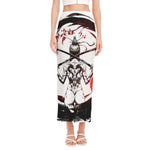 Japanese Samurai Woman Print Side Slit Maxi Skirt