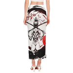Japanese Samurai Woman Print Side Slit Maxi Skirt