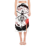 Japanese Samurai Woman Print Side Slit Midi Skirt