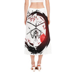Japanese Samurai Woman Print Side Slit Midi Skirt