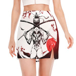 Japanese Samurai Woman Print Side Slit Mini Skirt