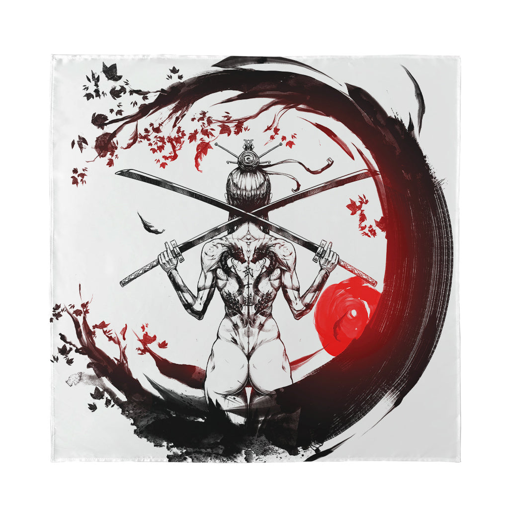 Japanese Samurai Woman Print Silk Bandana
