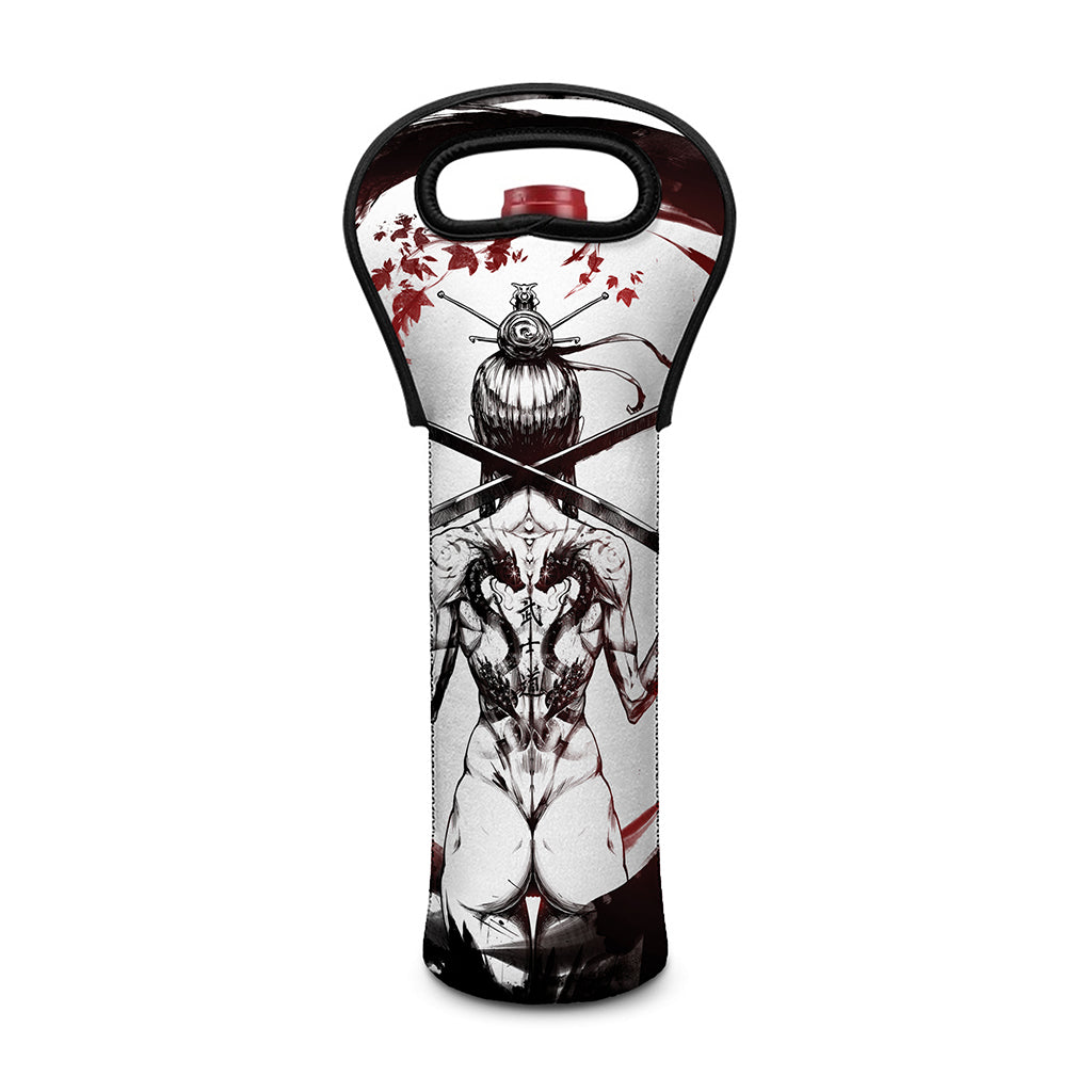 Japanese Samurai Woman Print Single Neoprene Wine Tote