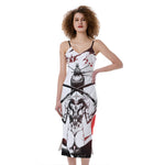 Japanese Samurai Woman Print Slim Fit Midi Cami Dress