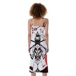 Japanese Samurai Woman Print Slim Fit Midi Cami Dress