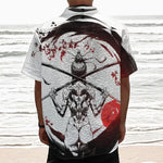 Japanese Samurai Woman Print Textured Short Sleeve Shirt