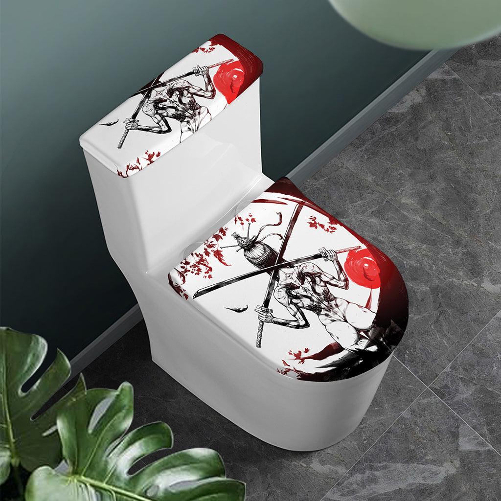 Japanese Samurai Woman Print Toilet Lid And Tank Cover Set