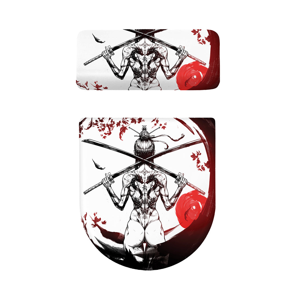 Japanese Samurai Woman Print Toilet Lid And Tank Cover Set