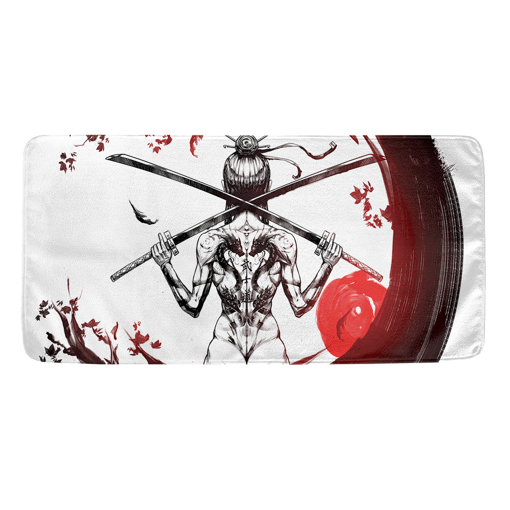 Japanese Samurai Woman Print Towel