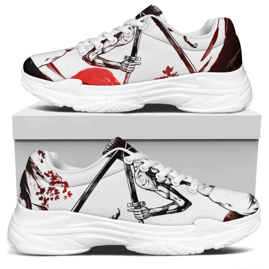 Japanese Samurai Woman Print White Chunky Shoes