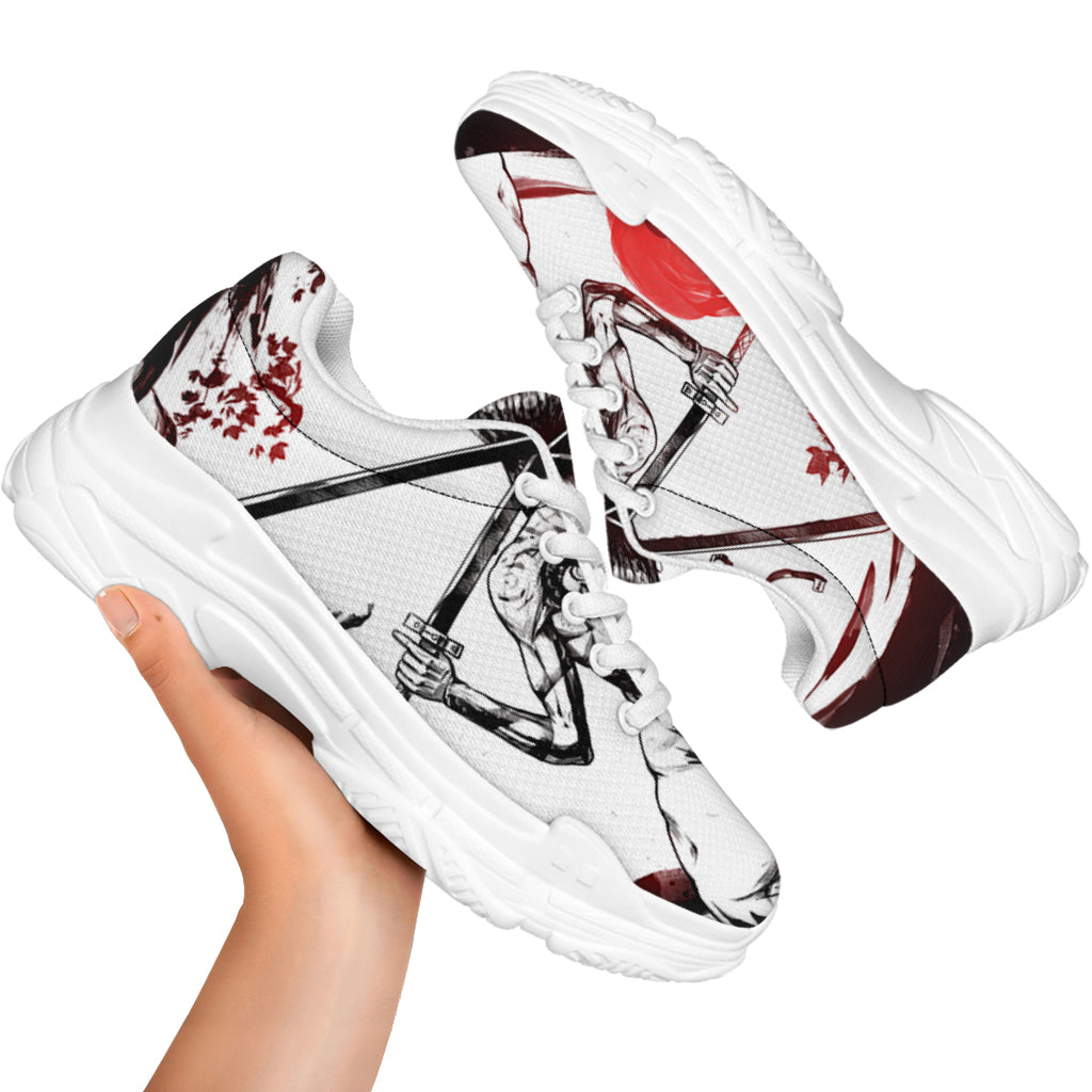 Japanese Samurai Woman Print White Chunky Shoes