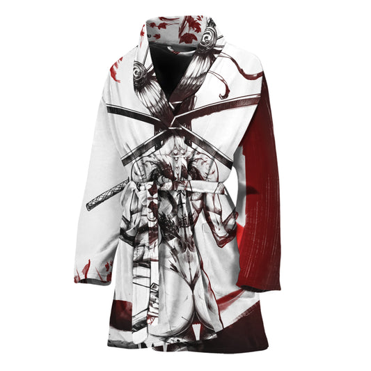 Japanese Samurai Woman Print Women's Bathrobe