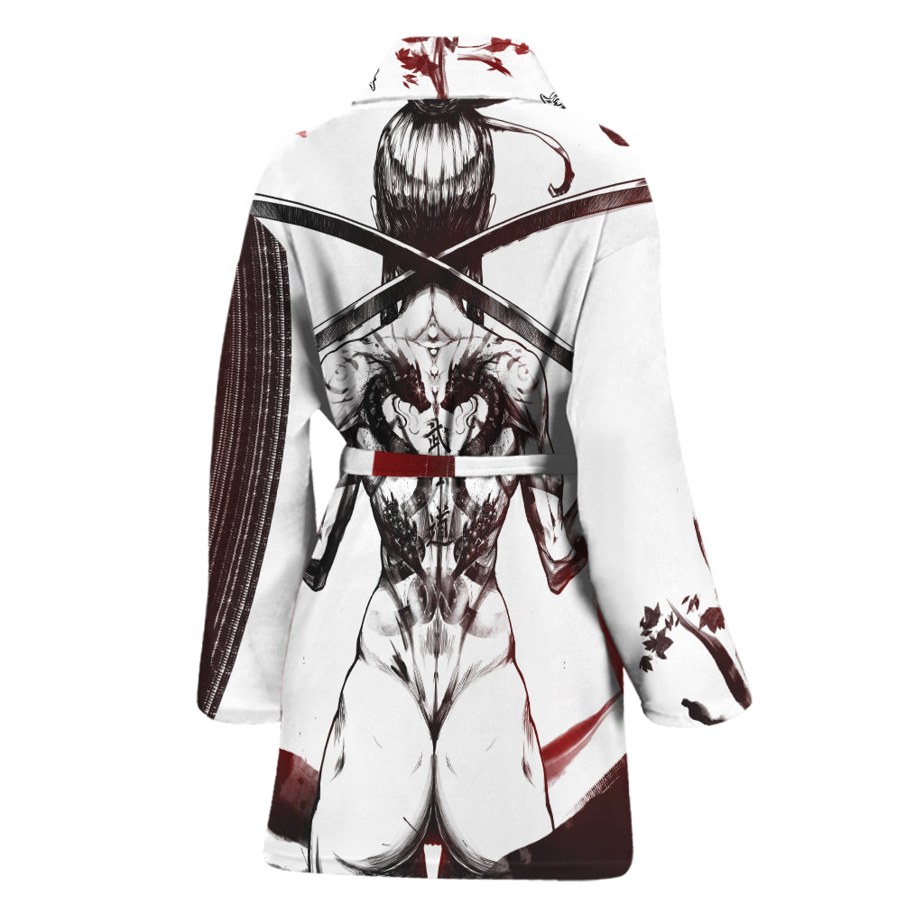 Japanese Samurai Woman Print Women's Bathrobe