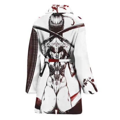Japanese Samurai Woman Print Women's Bathrobe
