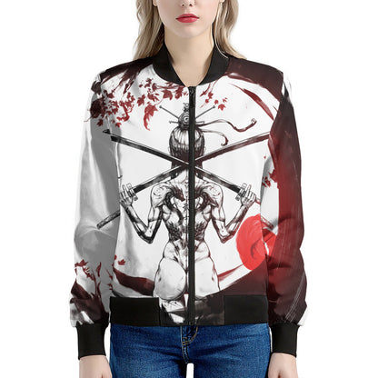 Japanese Samurai Woman Print Women's Bomber Jacket