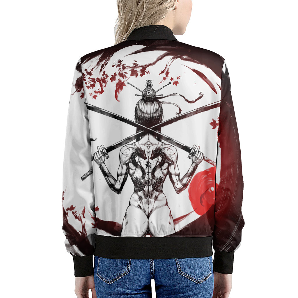 Japanese Samurai Woman Print Women's Bomber Jacket