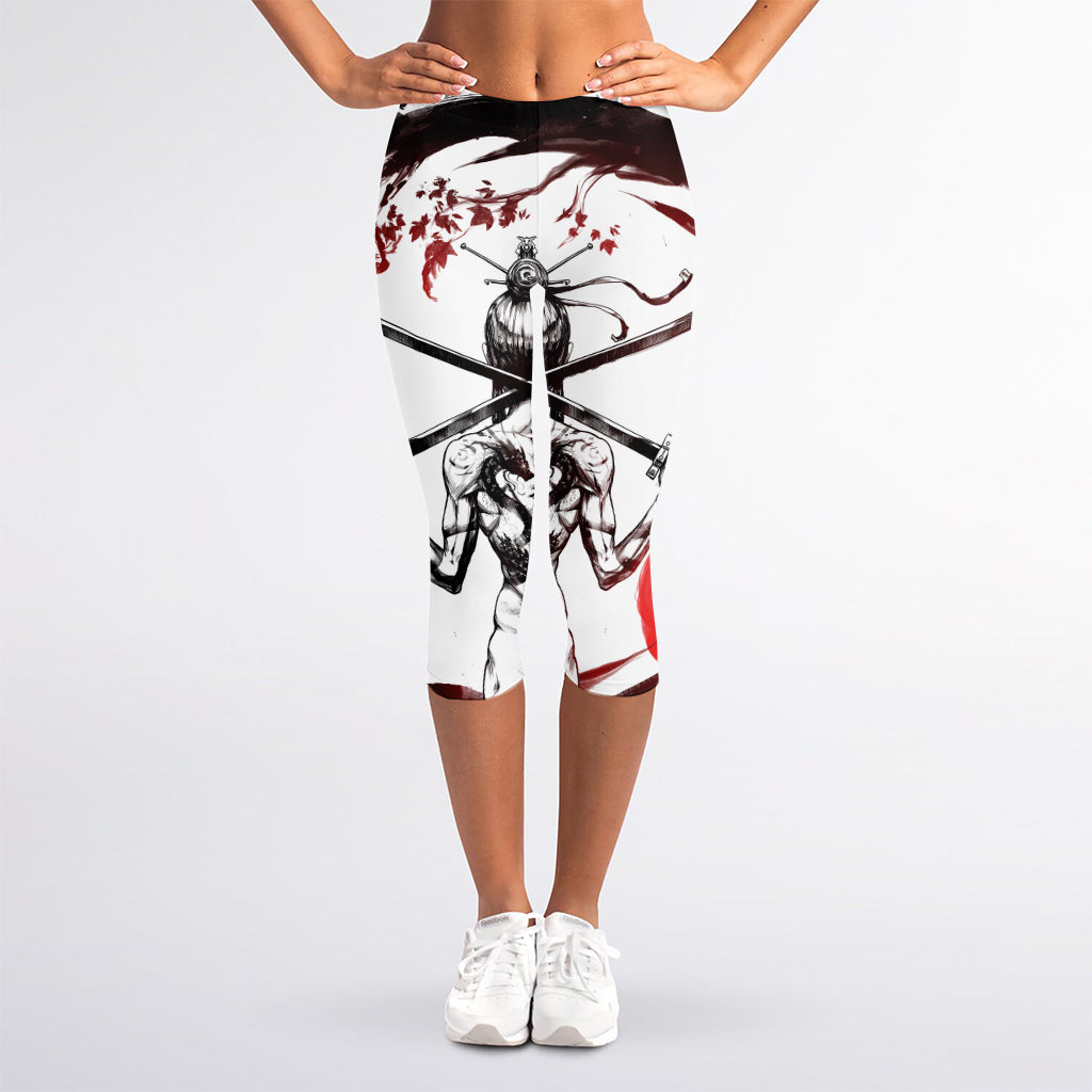 Japanese Samurai Woman Print Women's Capri Leggings