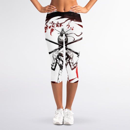 Japanese Samurai Woman Print Women's Capri Leggings