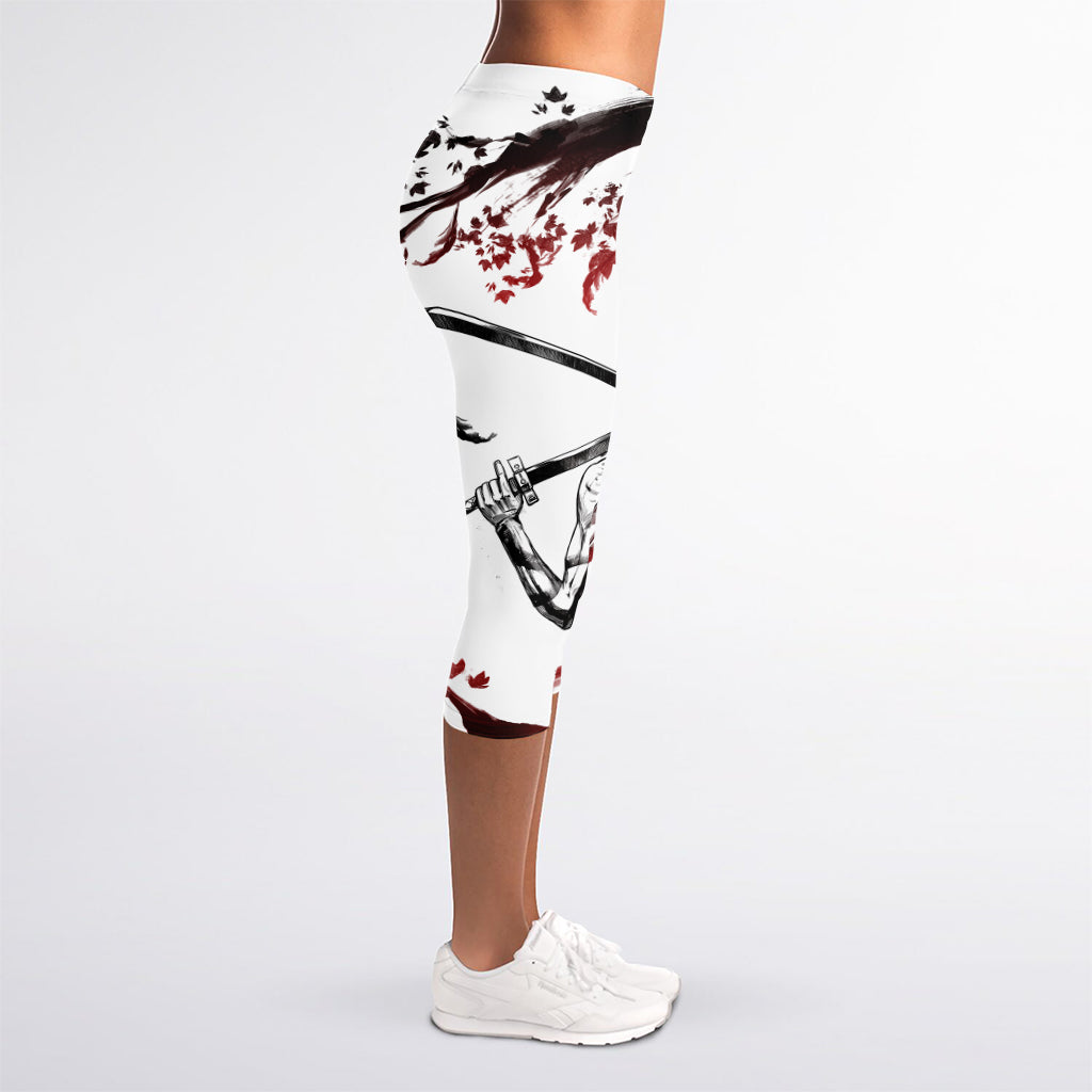 Japanese Samurai Woman Print Women's Capri Leggings