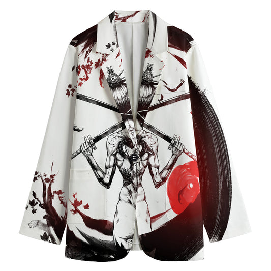 Japanese Samurai Woman Print Women's Cotton Blazer