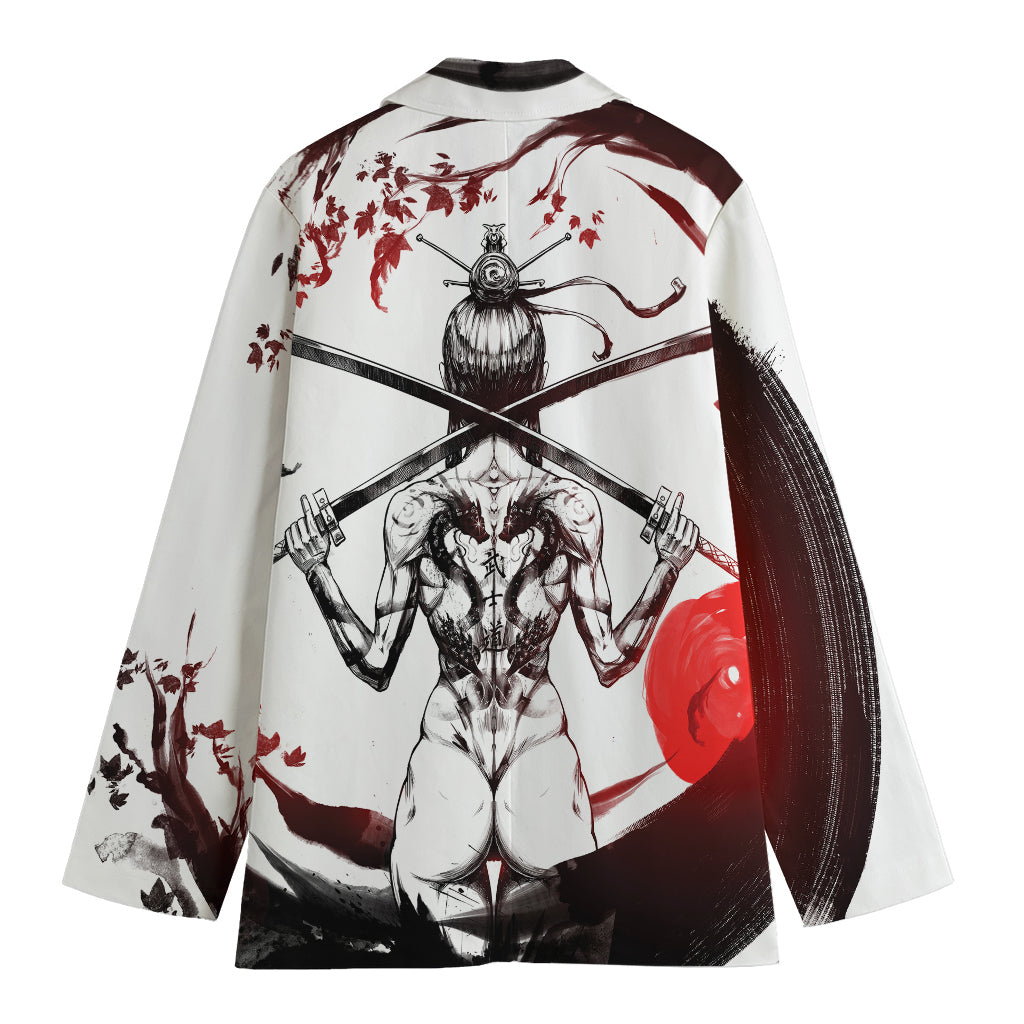 Japanese Samurai Woman Print Women's Cotton Blazer