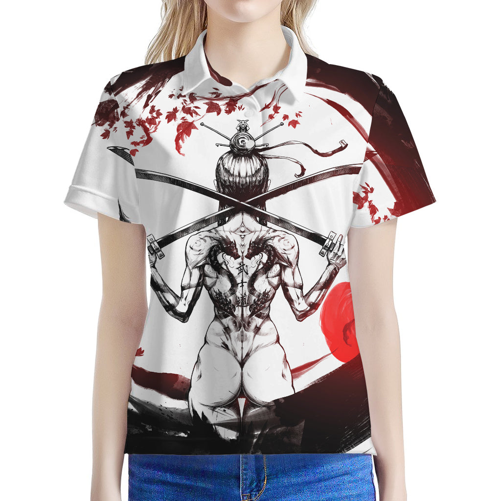 Japanese Samurai Woman Print Women's Polo Shirt