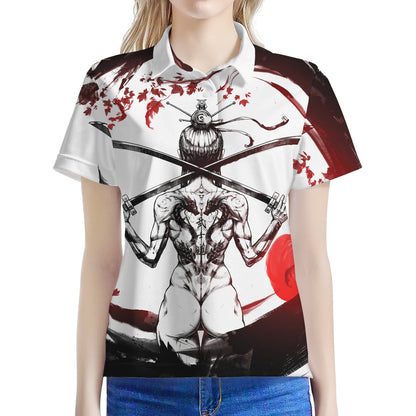 Japanese Samurai Woman Print Women's Polo Shirt