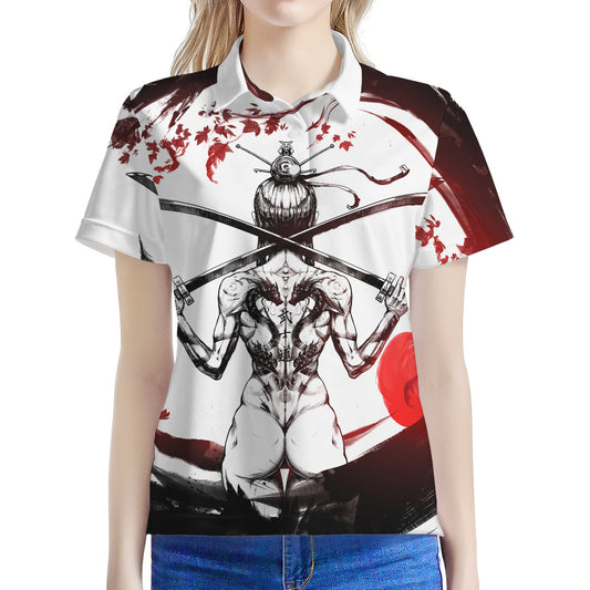 Japanese Samurai Woman Print Women's Polo Shirt