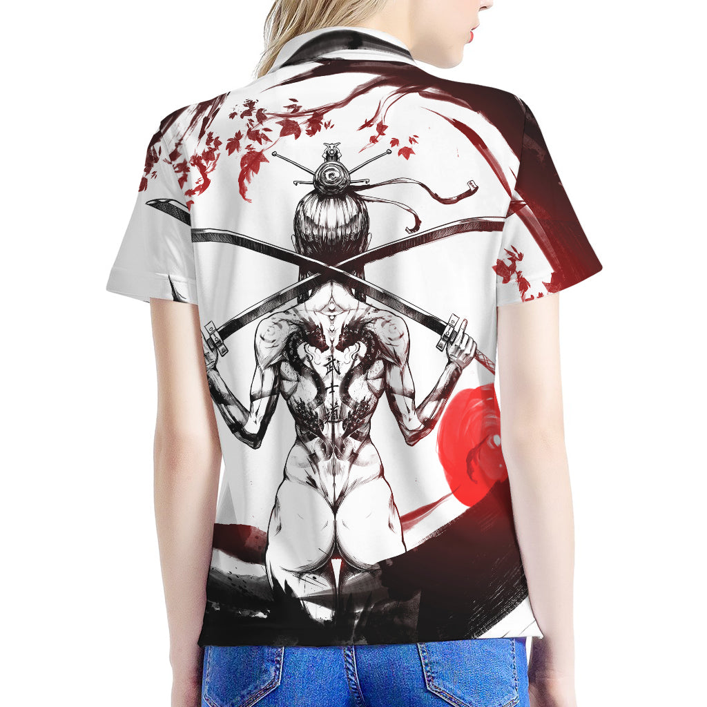 Japanese Samurai Woman Print Women's Polo Shirt