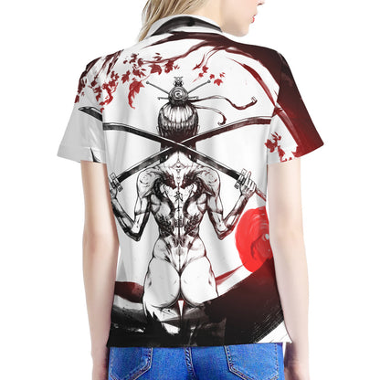 Japanese Samurai Woman Print Women's Polo Shirt