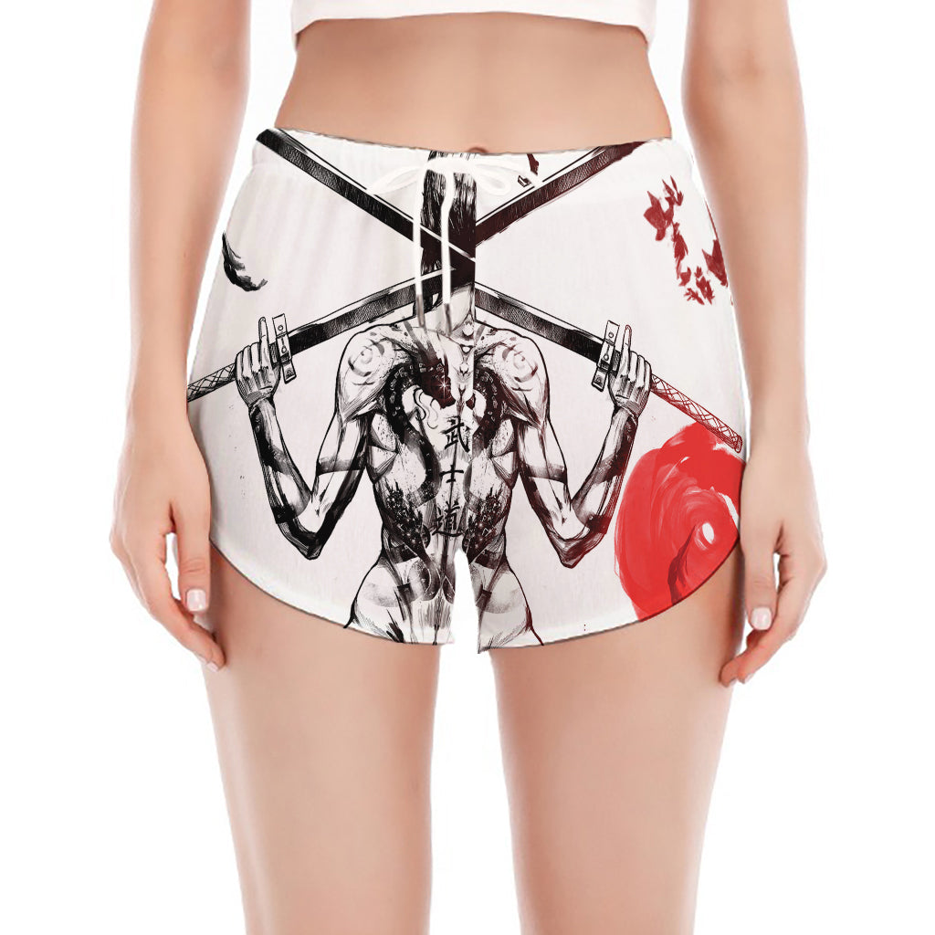 Japanese Samurai Woman Print Women's Split Running Shorts