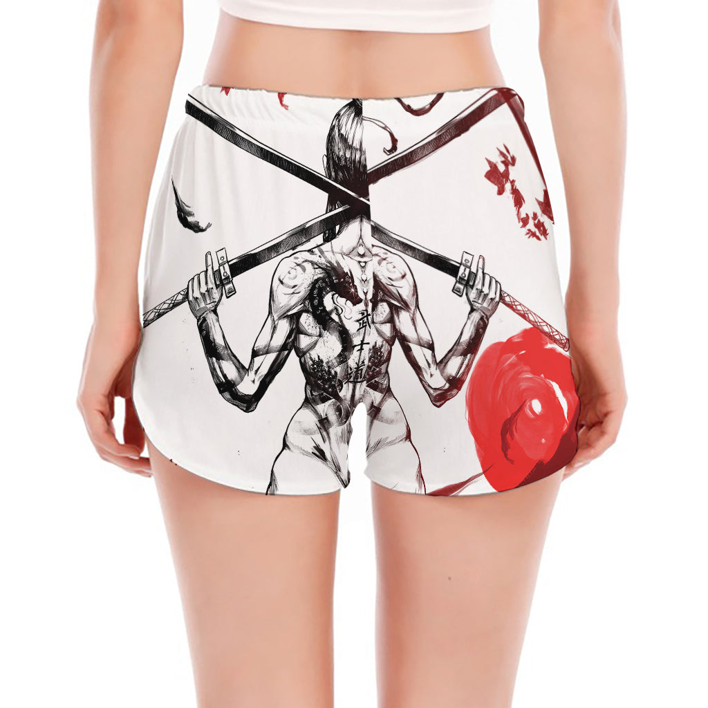 Japanese Samurai Woman Print Women's Split Running Shorts