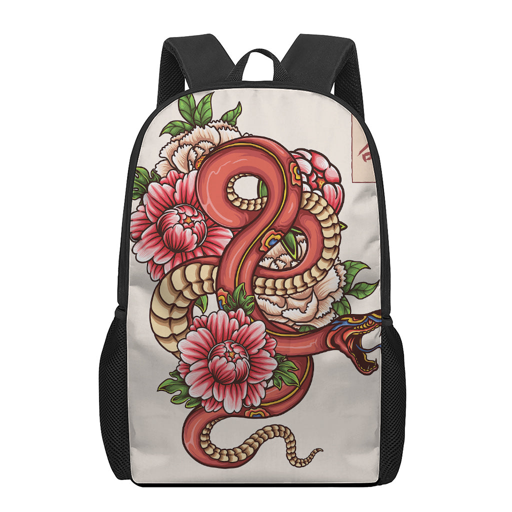 Japanese Snake Tattoo Print 17 Inch Backpack