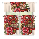 Japanese Snake Tattoo Print 3 Piece Kitchen Curtains