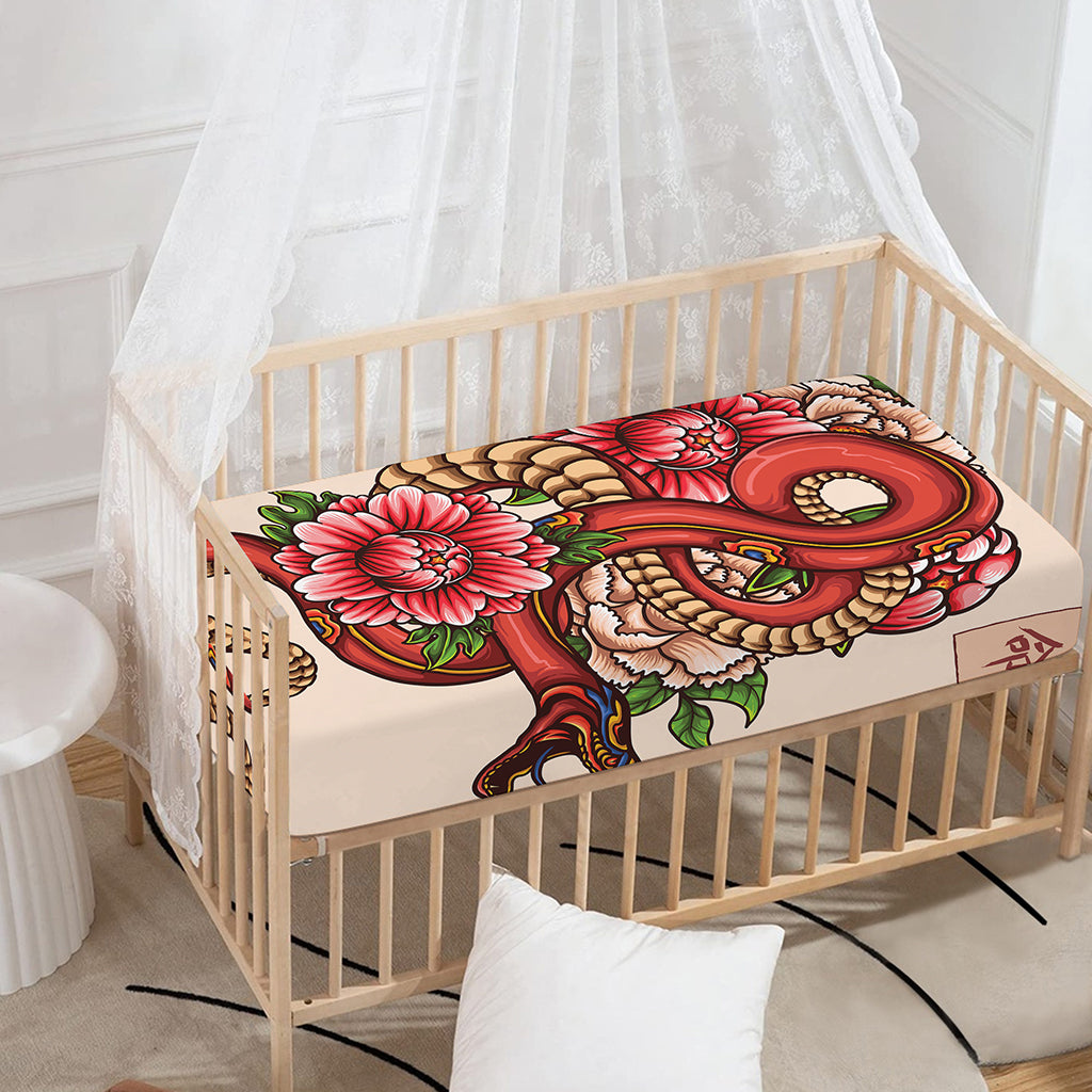 Japanese Snake Tattoo Print Baby Crib Sheet