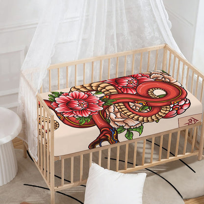 Japanese Snake Tattoo Print Baby Crib Sheet