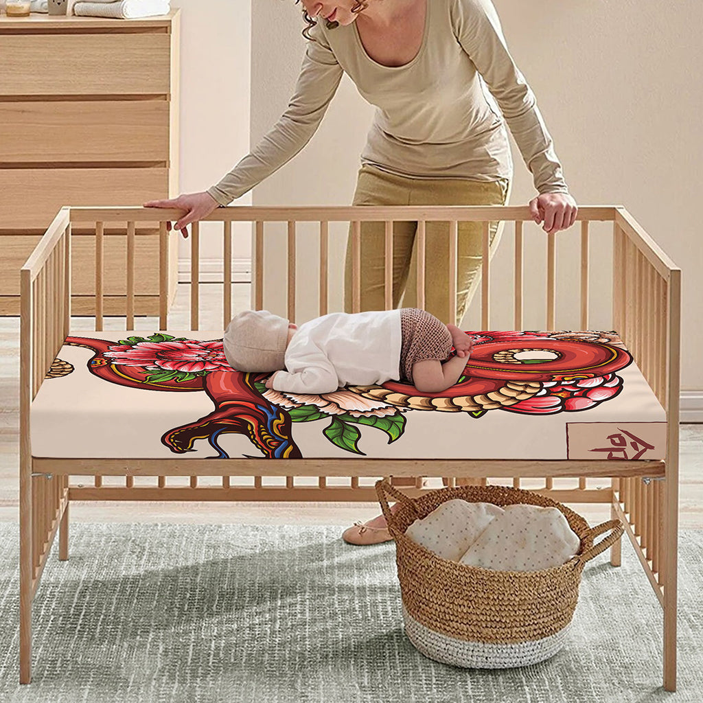 Japanese Snake Tattoo Print Baby Crib Sheet