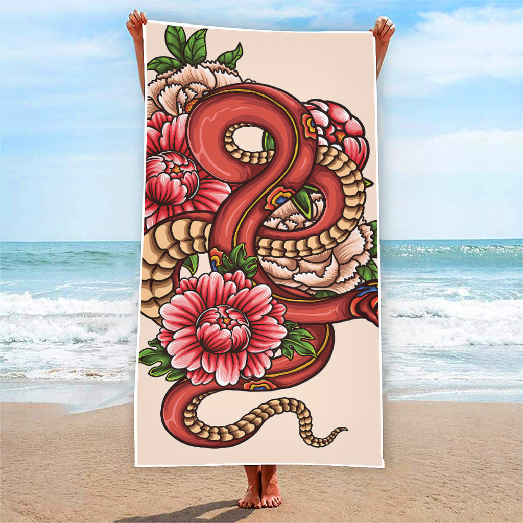 Japanese Snake Tattoo Print Beach Towel