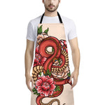 Japanese Snake Tattoo Print Bib Apron With Pocket