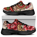 Japanese Snake Tattoo Print Black Chunky Shoes