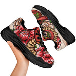 Japanese Snake Tattoo Print Black Chunky Shoes