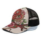 Japanese Snake Tattoo Print Black Mesh Trucker Cap