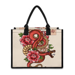 Japanese Snake Tattoo Print Canvas Tote Bag