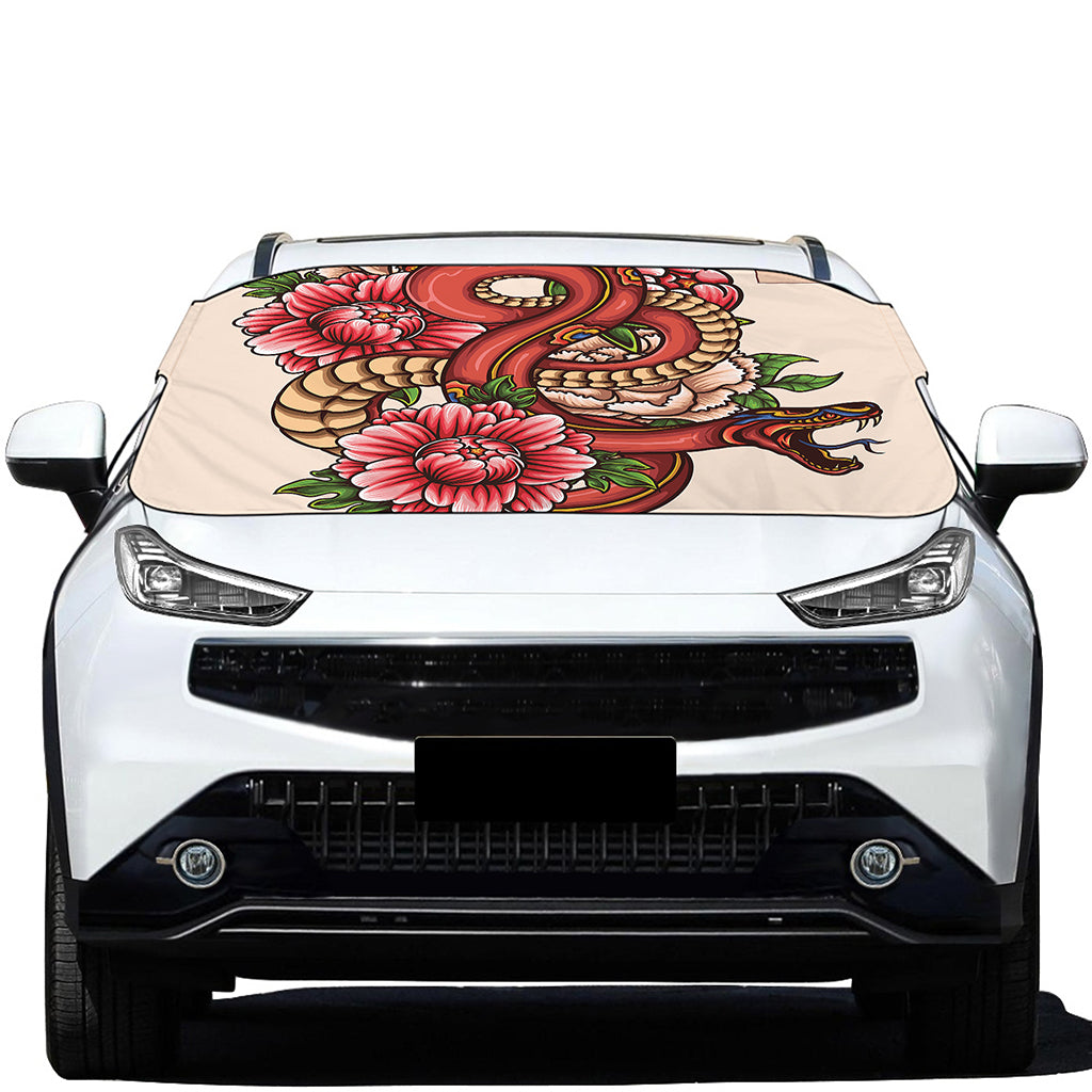 Japanese Snake Tattoo Print Car Windshield Snow Cover