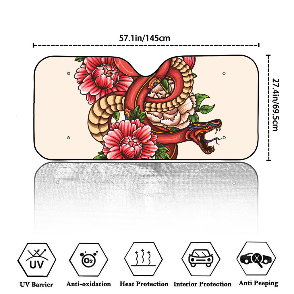 Japanese Snake Tattoo Print Car Windshield Sun Shade