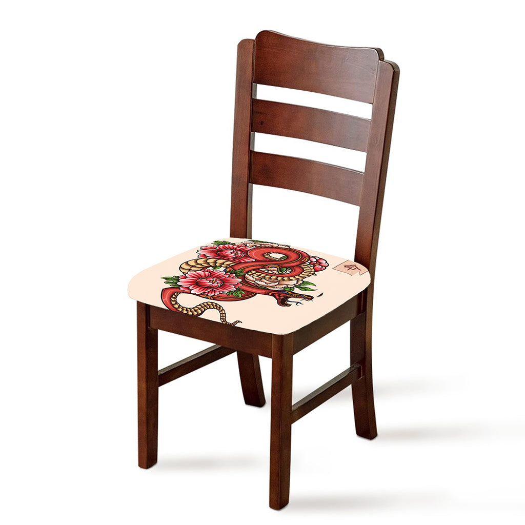 Japanese Snake Tattoo Print Chair Cushion Cover