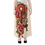 Japanese Snake Tattoo Print Chiffon Maxi Skirt