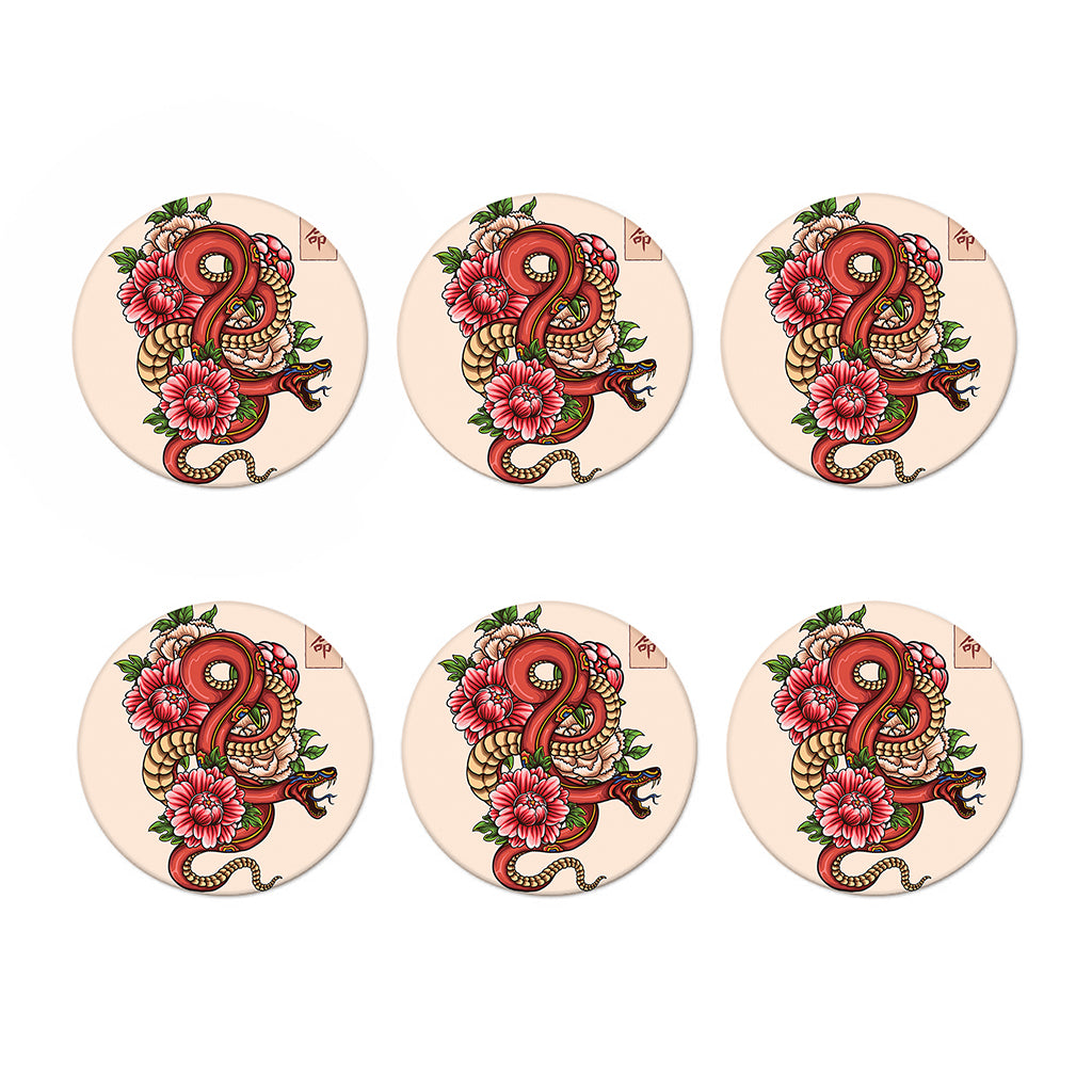 Japanese Snake Tattoo Print Coaster Set